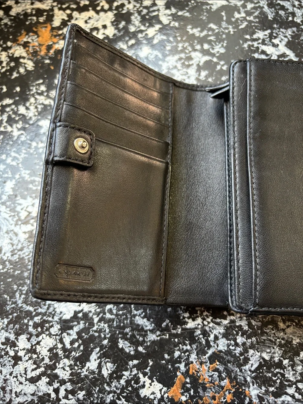 Coach SoHo Pleated Black Leather Wallet with Silver Logo